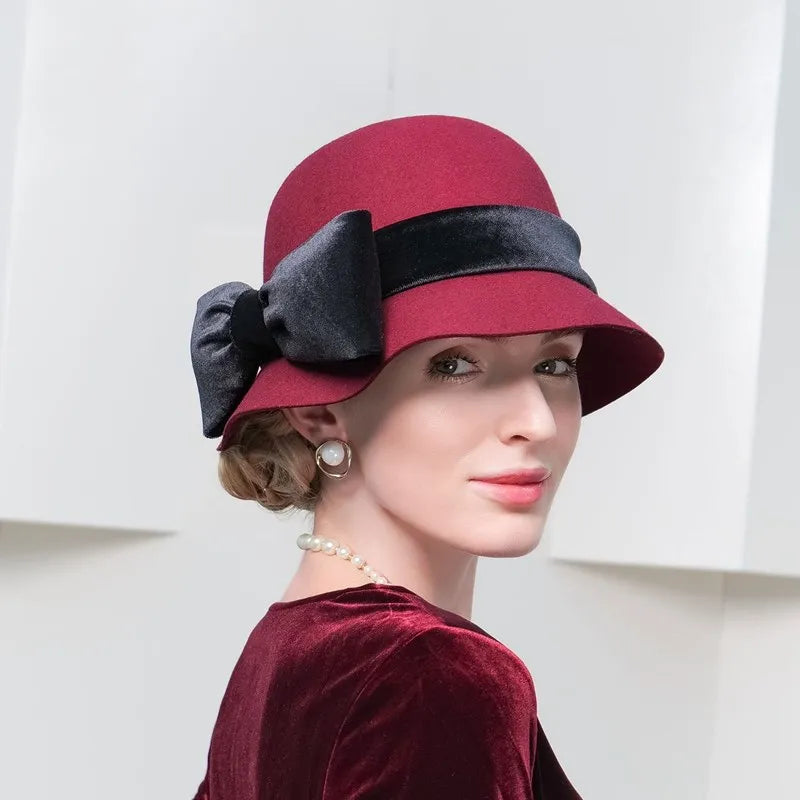 EE 5130 British Women's Autumn and Winter Fashion Bowknot Foreign Style Woolen Hat Korean Version Fashion Casual Woolen Hat