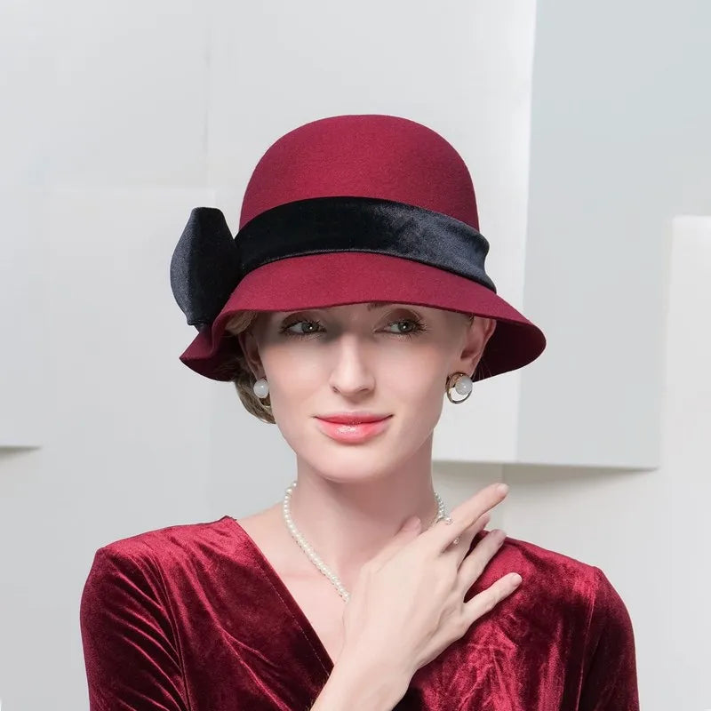 EE 5130 British Women's Autumn and Winter Fashion Bowknot Foreign Style Woolen Hat Korean Version Fashion Casual Woolen Hat