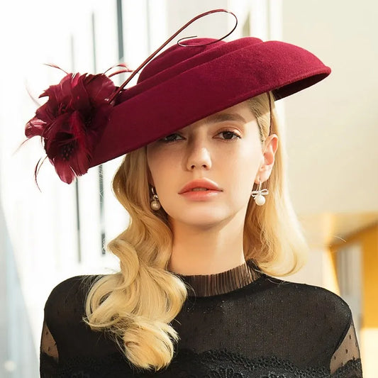 EE 5145 Autumn and winter new English feather banquet adult small top hat elegant everything wool hat woman