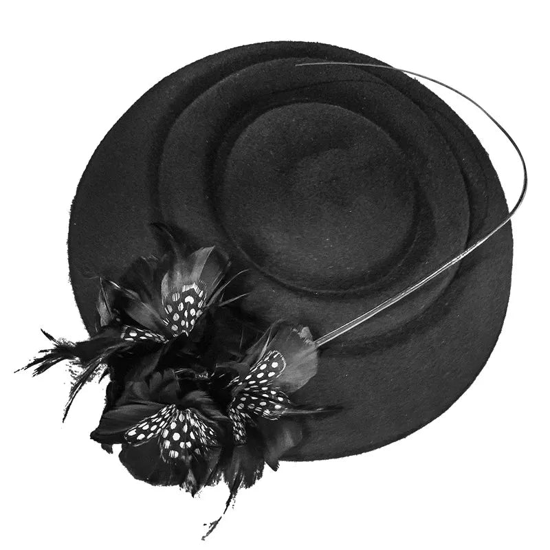 EE 5145 Autumn and winter new English feather banquet adult small top hat elegant everything wool hat woman