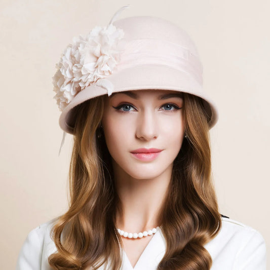 EE 5156 hat, female autumn and winter top hat, trendy British woolen hat, Korean flower winter round top hat