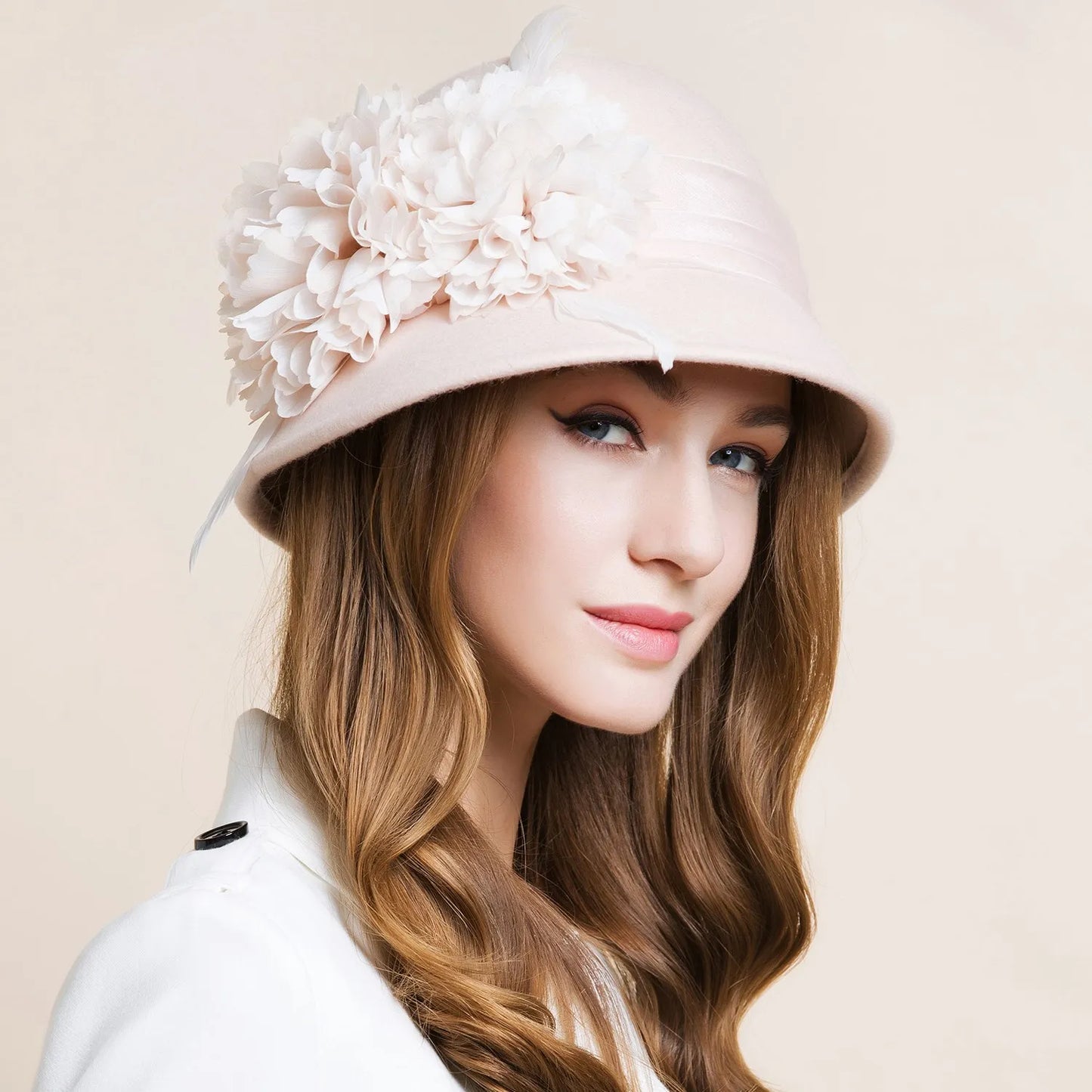 EE 5156 hat, female autumn and winter top hat, trendy British woolen hat, Korean flower winter round top hat