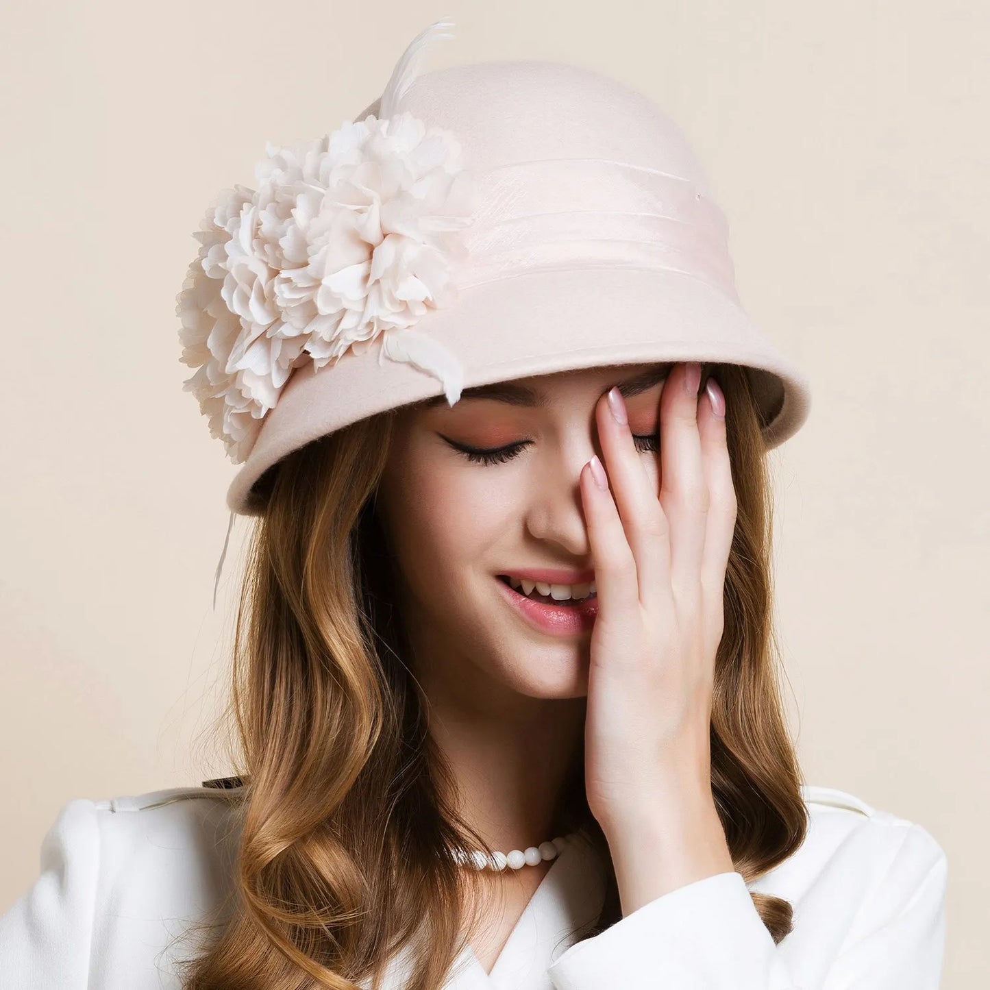 EE 5156 hat, female autumn and winter top hat, trendy British woolen hat, Korean flower winter round top hat