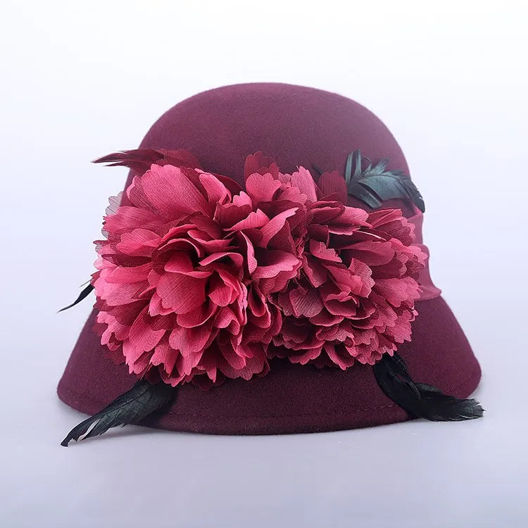 EE 5156 hat, female autumn and winter top hat, trendy British woolen hat, Korean flower winter round top hat