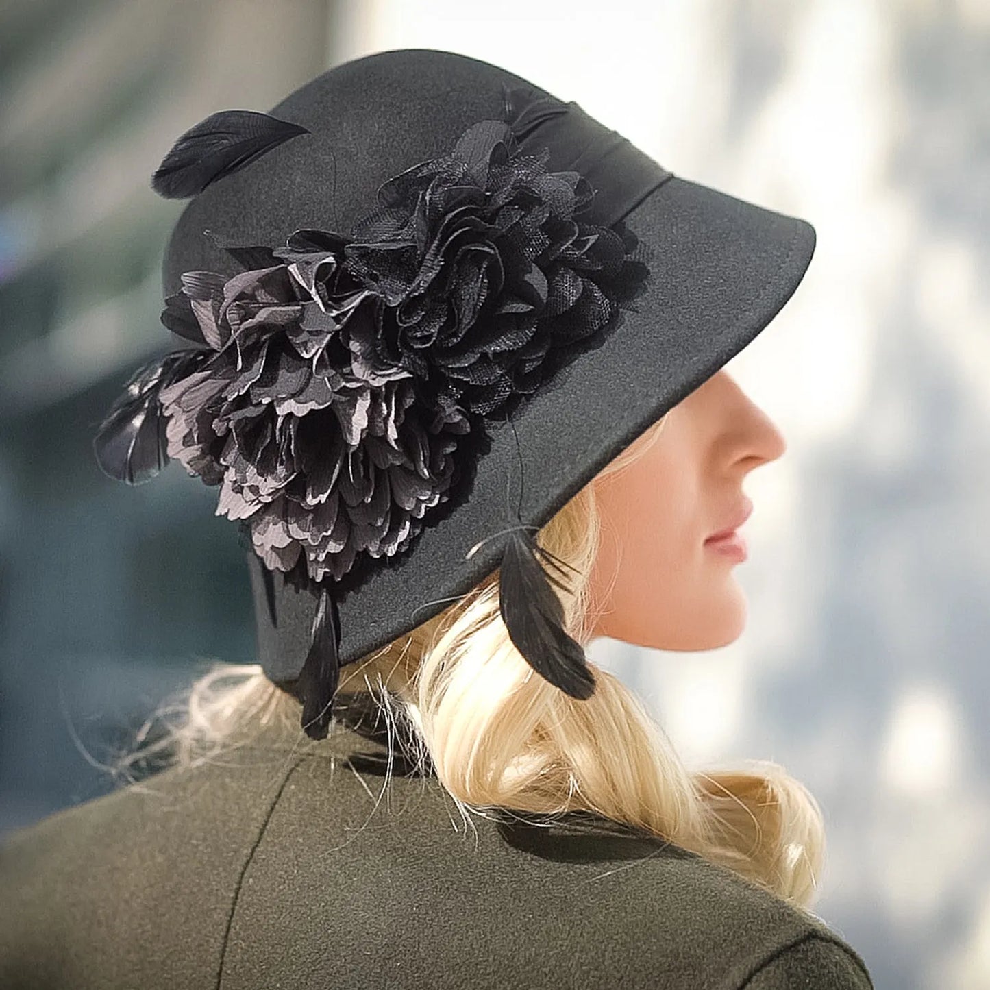 EE 5156 hat, female autumn and winter top hat, trendy British woolen hat, Korean flower winter round top hat