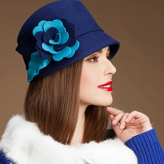 FADVES Women Wool Church Hats Formal Dress Derby Hats Elegant Bucket Hats 5166