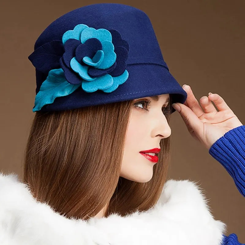 FADVES Women Wool Church Hats Formal Dress Derby Hats Elegant Bucket Hats 5166