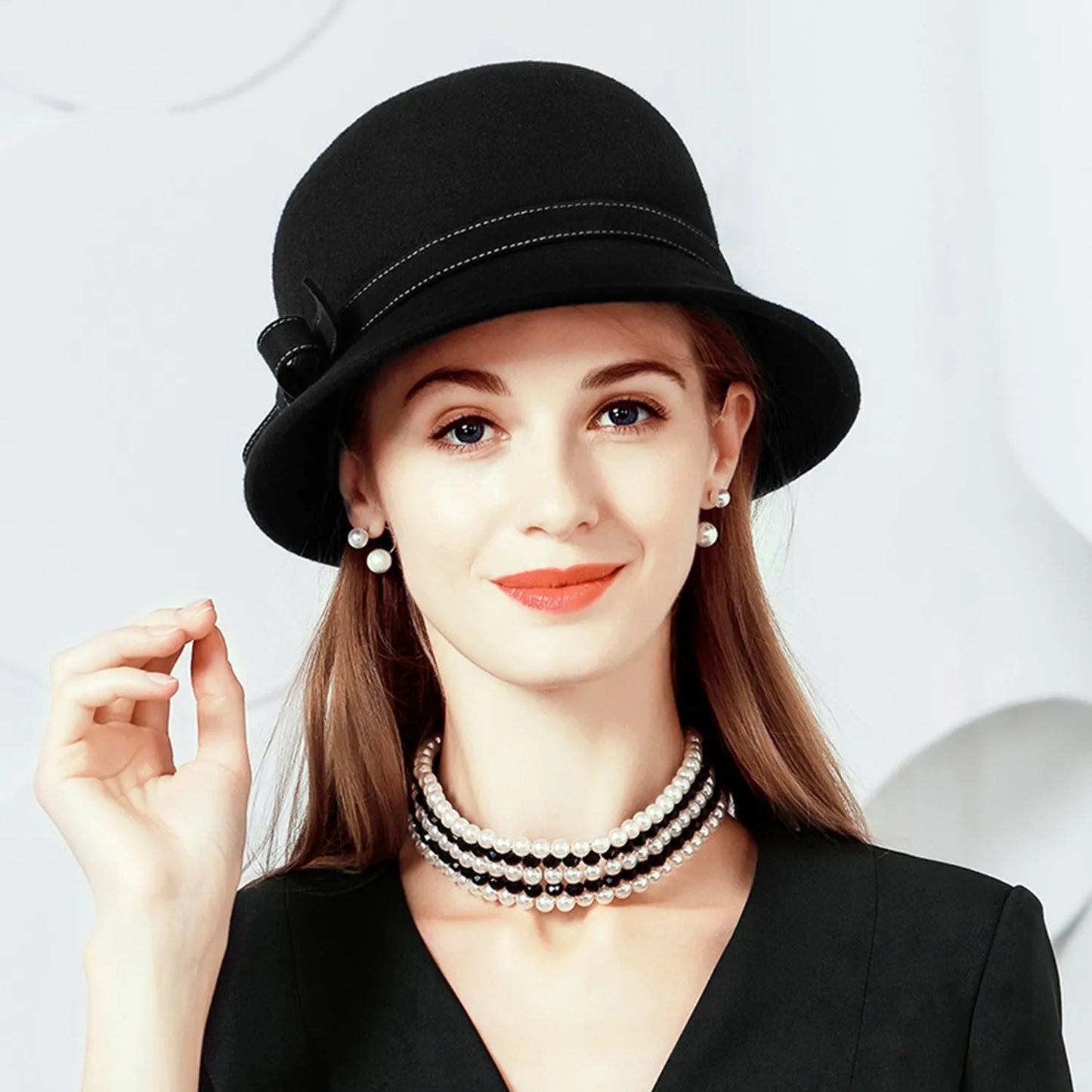 EE 5169 Winter hat women's Korean version of fashionable woolen hat British small hat elegant Korean warm felt hat