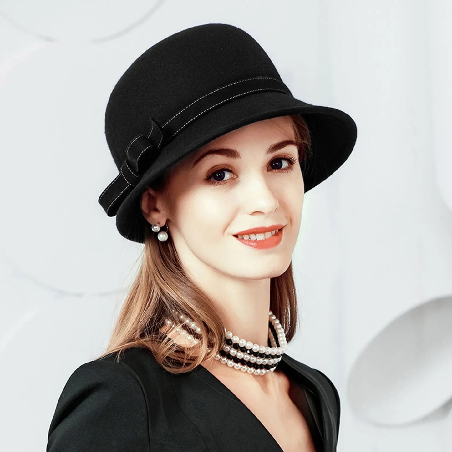 EE 5169 Winter hat women's Korean version of fashionable woolen hat British small hat elegant Korean warm felt hat
