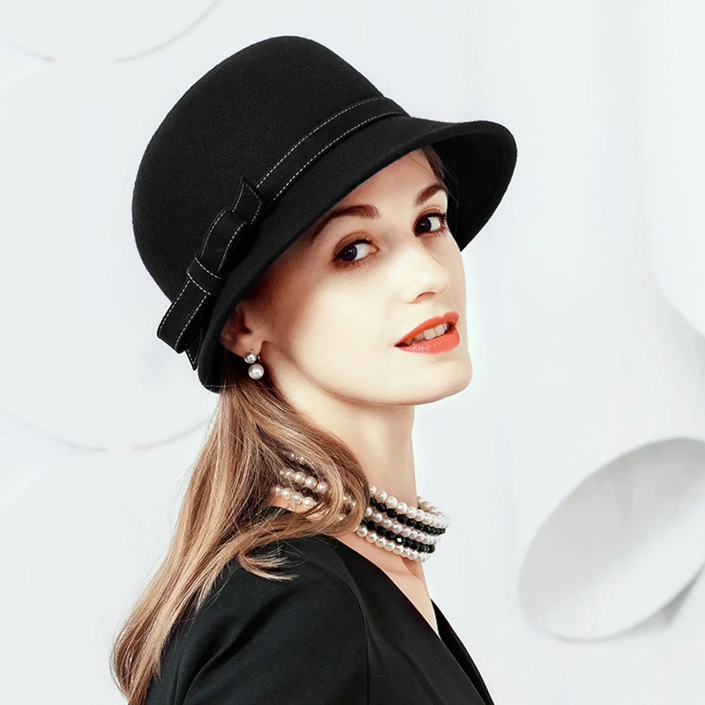 EE 5169 Winter hat women's Korean version of fashionable woolen hat British small hat elegant Korean warm felt hat