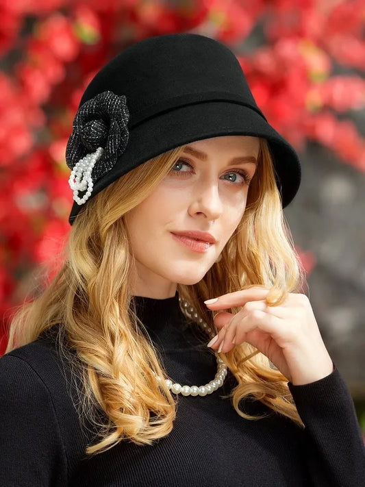 EE 5178 hat Women's winter new wool top hat sweet and cute winter warm ladies winter black hat