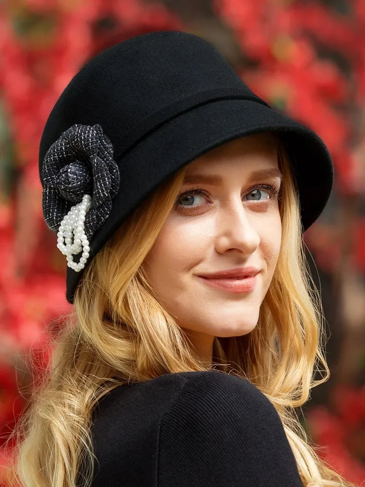 EE 5178 hat Women's winter new wool top hat sweet and cute winter warm ladies winter black hat