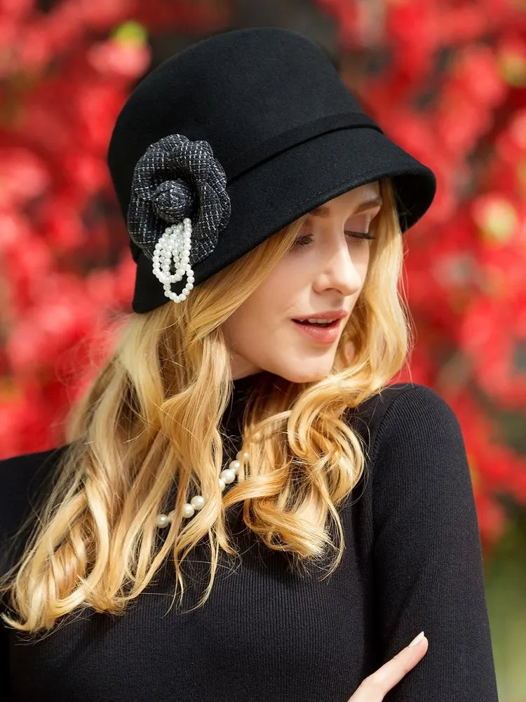 EE 5178 hat Women's winter new wool top hat sweet and cute winter warm ladies winter black hat