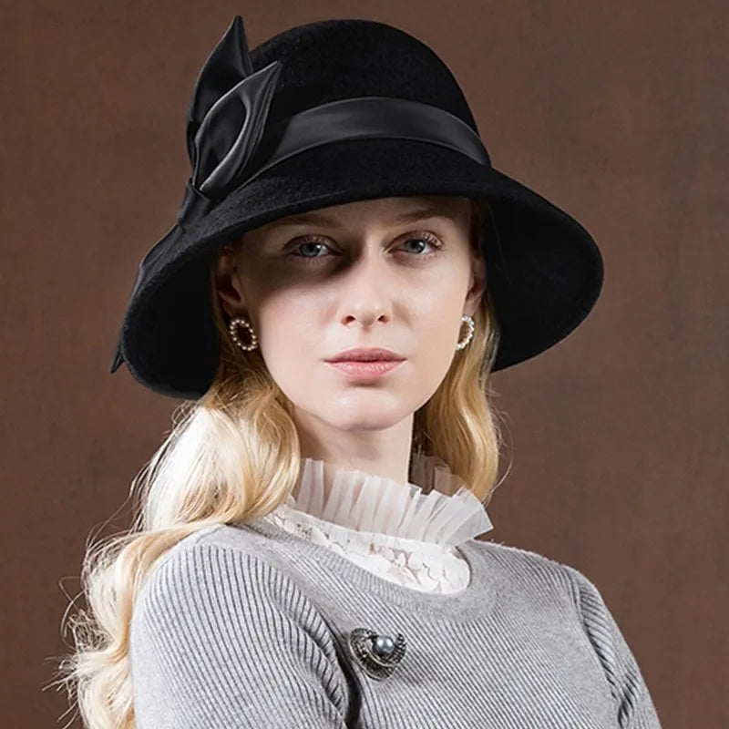 EE 5190 Autumn and winter British ladies wool top hat Winter tide fisherman hat European and American elegant hat woman