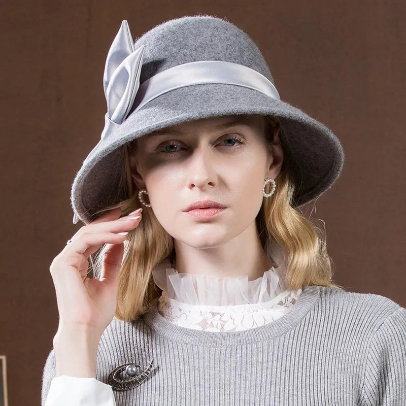 EE 5190 Autumn and winter British ladies wool top hat Winter tide fisherman hat European and American elegant hat woman