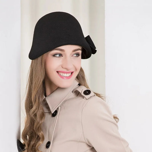 EE 5196 Autumn and winter black hat women casual Korean version of woolen hat fashion shopping Korean wool felt hat