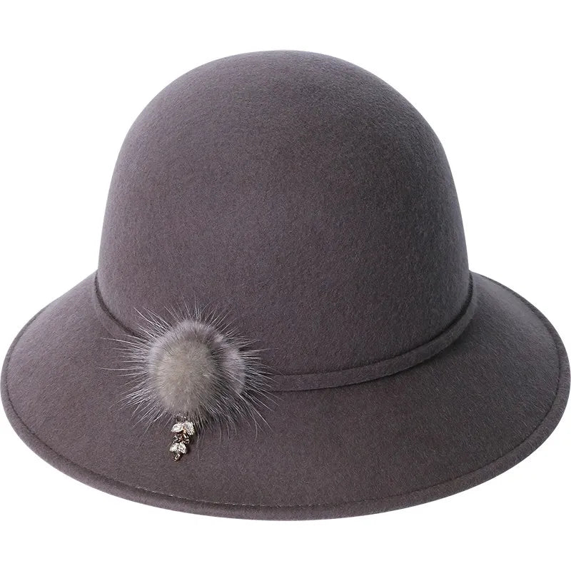 EE 5199 hat woman autumn new English wool top hat casual with wide eaves solid color hat woman