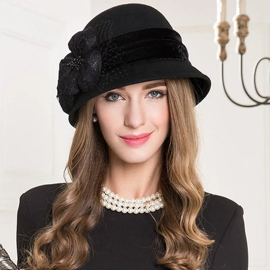 EE 5200 Autumn and Winter British Women's Wool Hat Versatile Wool Top Hat European and American Leisure Shopping Black Hat