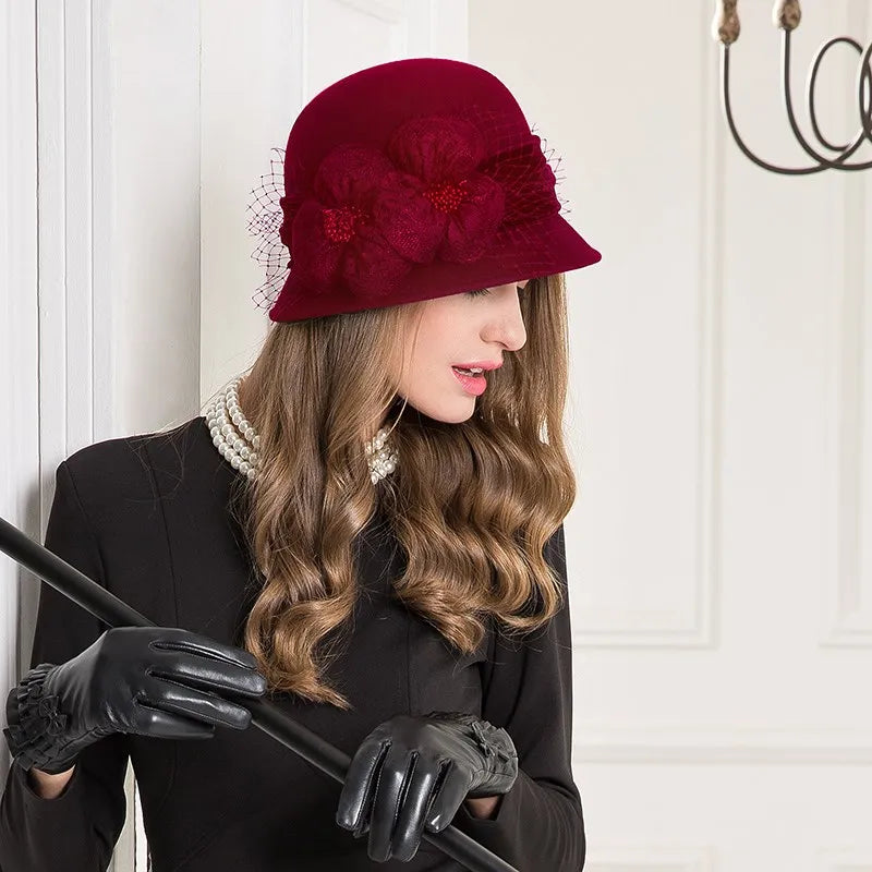 EE 5200 Autumn and Winter British Women's Wool Hat Versatile Wool Top Hat European and American Leisure Shopping Black Hat