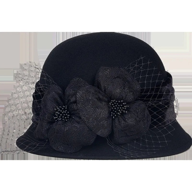 EE 5200 Autumn and Winter British Women's Wool Hat Versatile Wool Top Hat European and American Leisure Shopping Black Hat