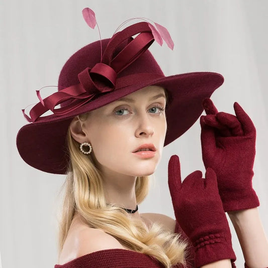 EE 5201 winter new English wool hat elegant girl big tweed hat all match banquet formal hat woman