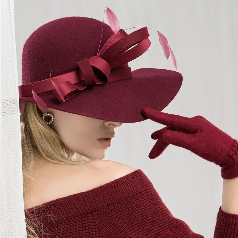 EE 5201 winter new English wool hat elegant girl big tweed hat all match banquet formal hat woman
