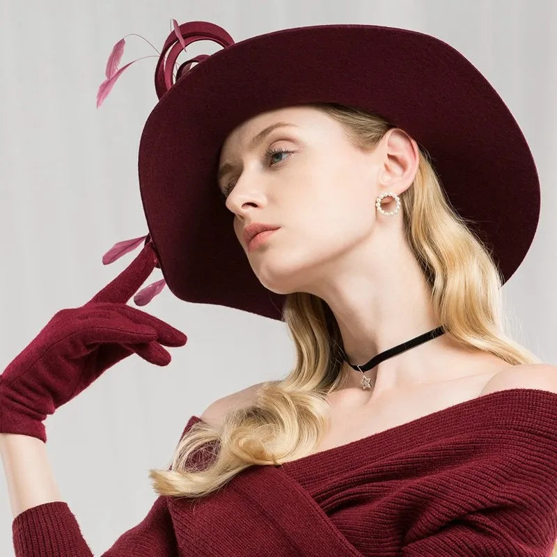 EE 5201 winter new English wool hat elegant girl big tweed hat all match banquet formal hat woman