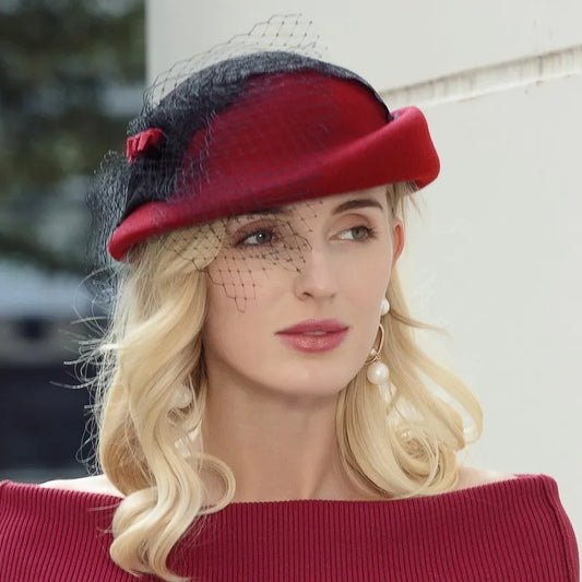 EE 5203 autumn and winter new mesh wool hat round face suitable for British elegant banquet Beret hat women