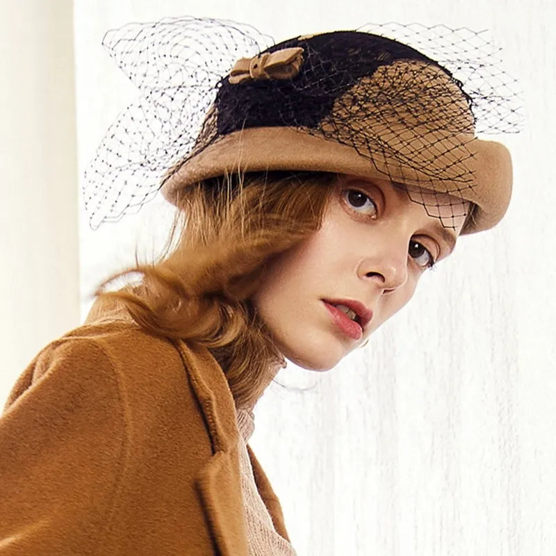 EE 5203 autumn and winter new mesh wool hat round face suitable for British elegant banquet Beret hat women