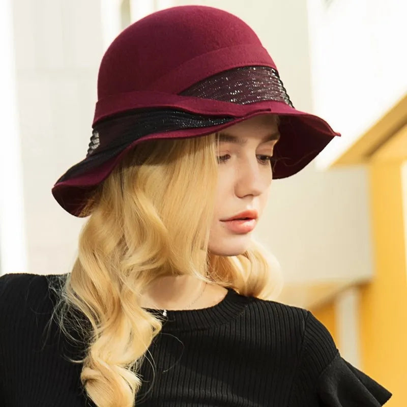 EE 5207  autumn and winter new English wool top hat elegant everything wavy eaves warm hat woman