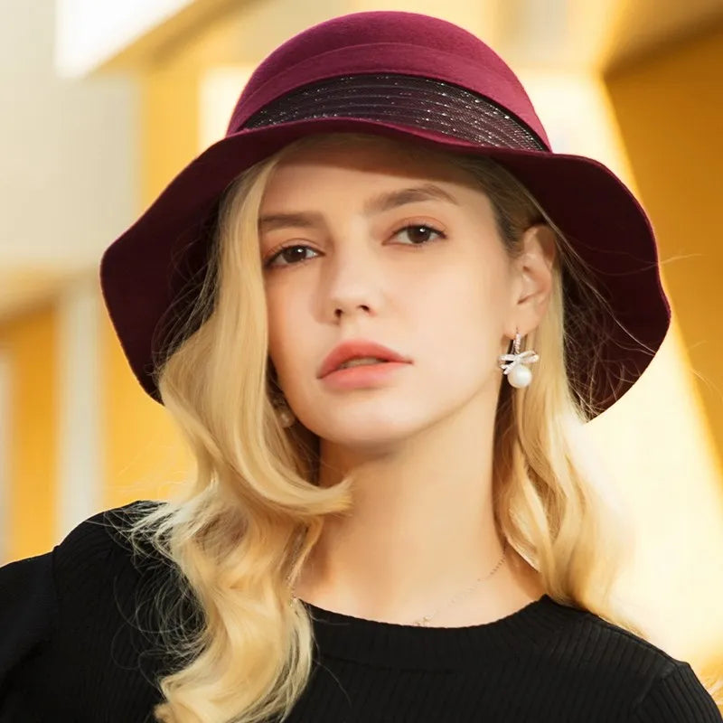 EE 5207  autumn and winter new English wool top hat elegant everything wavy eaves warm hat woman