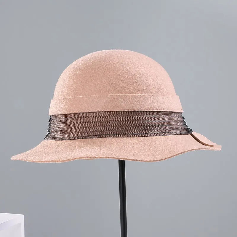 EE 5207  autumn and winter new English wool top hat elegant everything wavy eaves warm hat woman