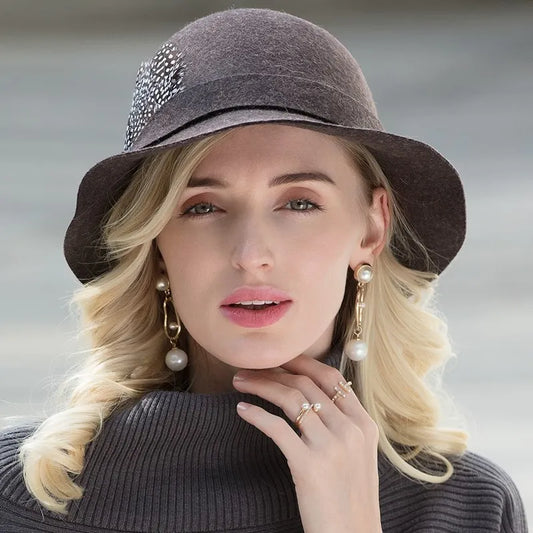 EE 5211 new winter wool hat joker hat English elegant female feather hat