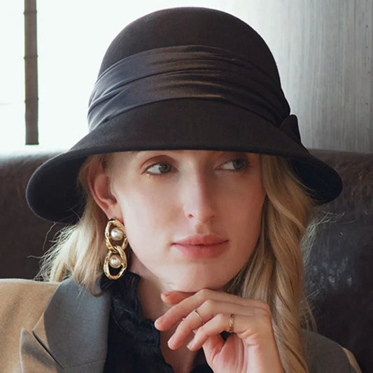EE 5218 Autumn/Winter British Wool Top Hat Elegant and Versatile Winter Celebrity Hat Girl