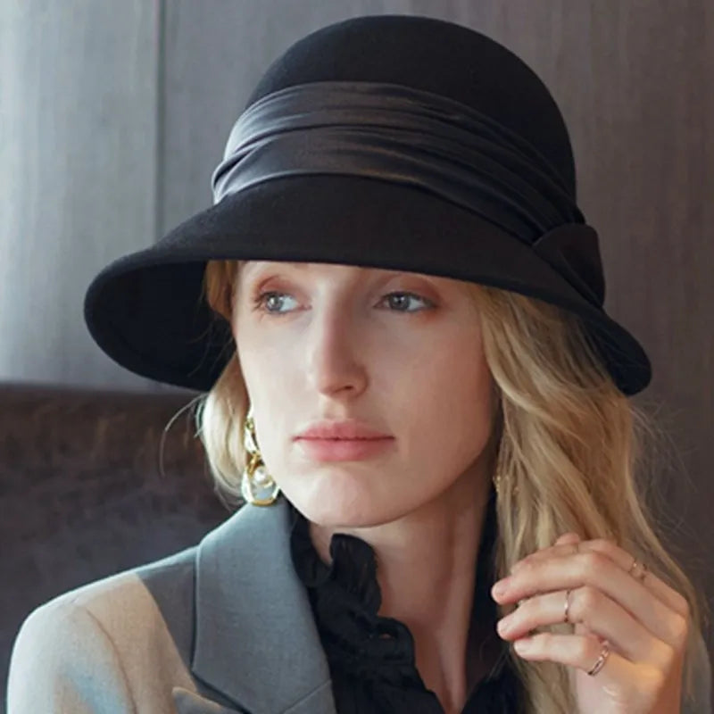 EE 5218 Autumn/Winter British Wool Top Hat Elegant and Versatile Winter Celebrity Hat Girl