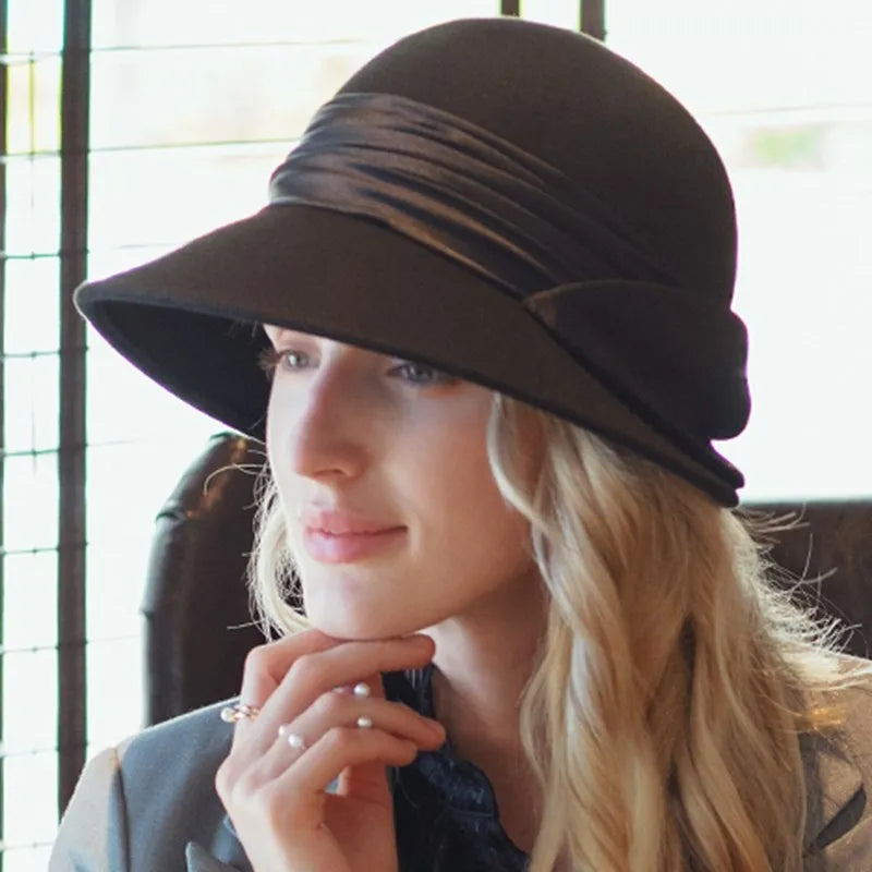 EE 5218 Autumn/Winter British Wool Top Hat Elegant and Versatile Winter Celebrity Hat Girl