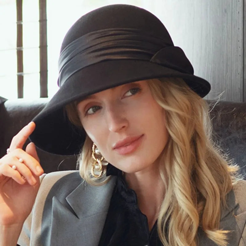 EE 5218 Autumn/Winter British Wool Top Hat Elegant and Versatile Winter Celebrity Hat Girl