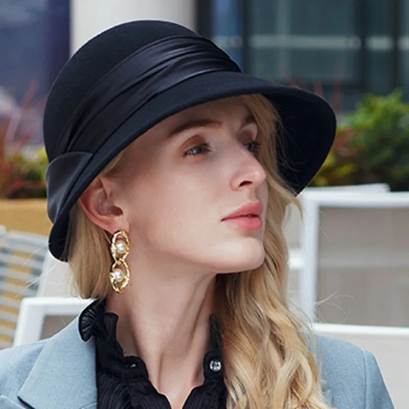 EE 5218 Autumn/Winter British Wool Top Hat Elegant and Versatile Winter Celebrity Hat Girl