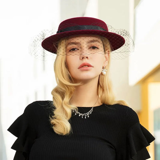EE 5226 spring new woolen top hat yarn net hat women elegant everything with a little girl top hat