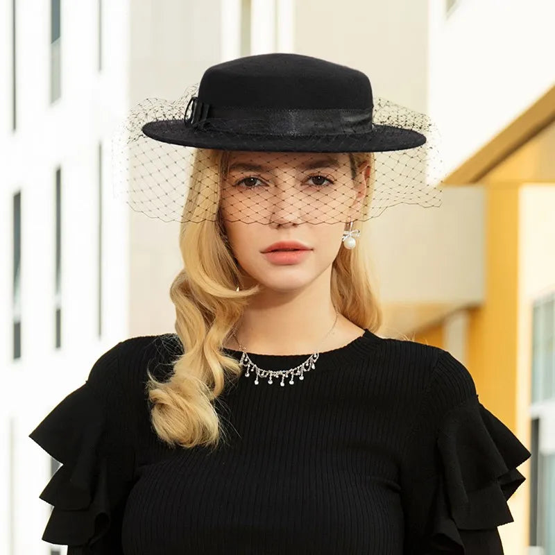 EE 5226 spring new woolen top hat yarn net hat women elegant everything with a little girl top hat