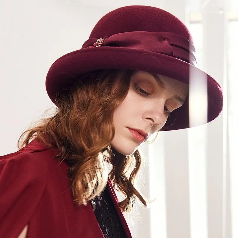 EE 5237 autumn and winter new rolled eaves dome wool hat big eaves all simple winter hat woman
