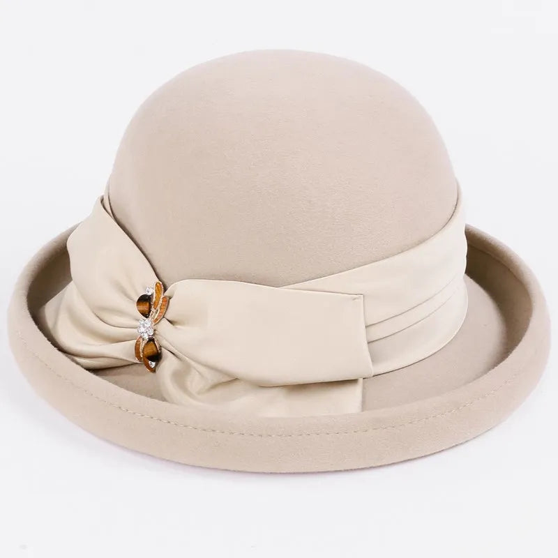EE 5237 autumn and winter new rolled eaves dome wool hat big eaves all simple winter hat woman