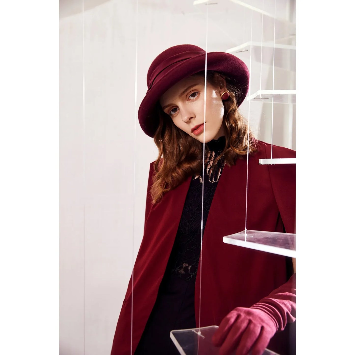 EE 5237 autumn and winter new rolled eaves dome wool hat big eaves all simple winter hat woman