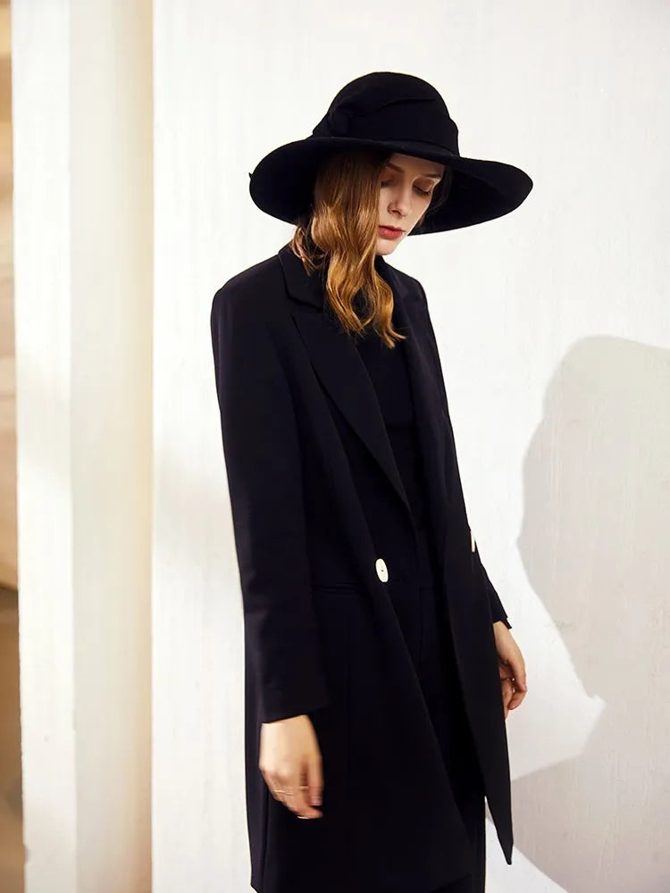 EE 5245 black wool hat new winter large eaves bowknot girl felt trilby contracted style hat