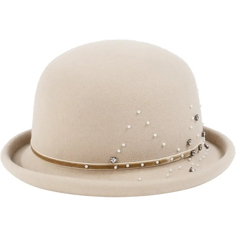 EE 5253 Autumn and Winter New Round Top Rolling Eaves Wool Hat Simple and Versatile Style Celebrity Ladies Hat Children