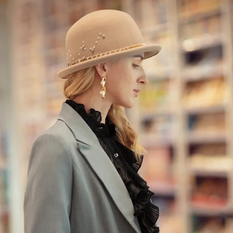 EE 5253 Autumn and Winter New Round Top Rolling Eaves Wool Hat Simple and Versatile Style Celebrity Ladies Hat Children
