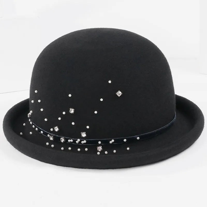 EE 5253 Autumn and Winter New Round Top Rolling Eaves Wool Hat Simple and Versatile Style Celebrity Ladies Hat Children