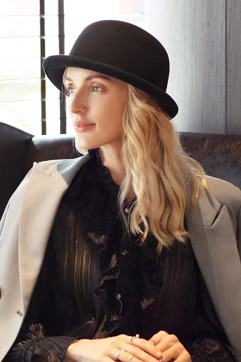 EE 5253 Autumn and Winter New Round Top Rolling Eaves Wool Hat Simple and Versatile Style Celebrity Ladies Hat Children