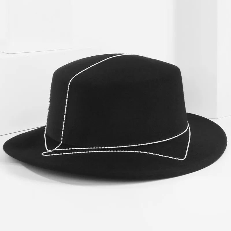 EE 5262 Wool Hat Autumn and Winter New Flat Top Wide brim Wool Hat Simple and Versatile Elegant Hat for Women