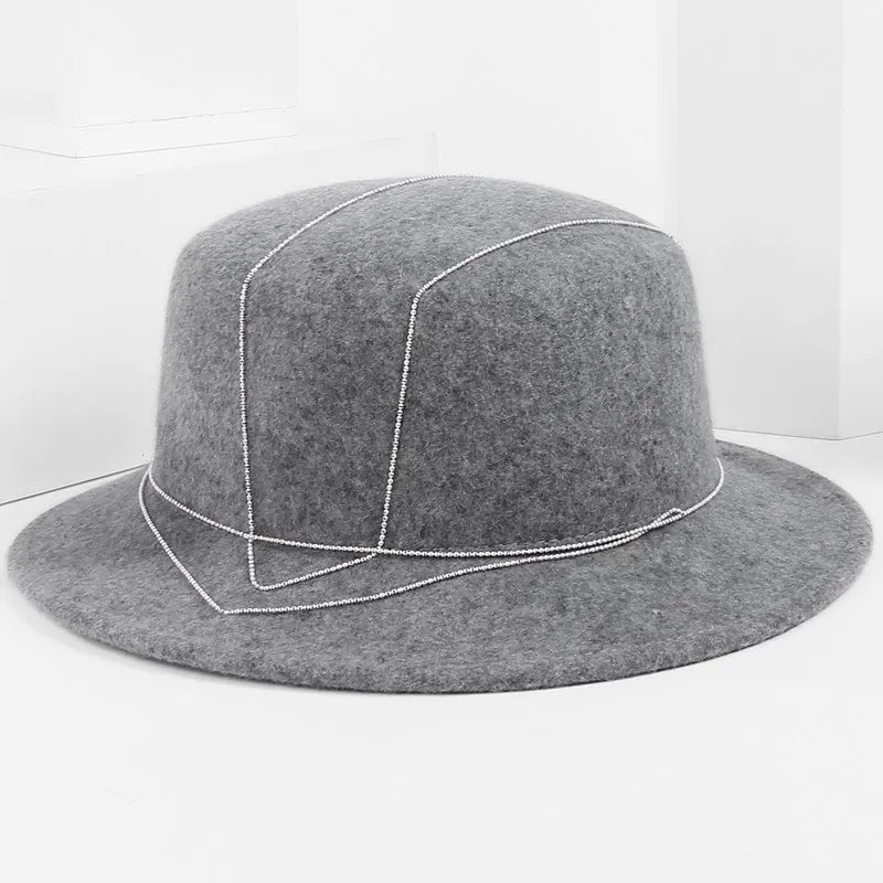 EE 5262 Wool Hat Autumn and Winter New Flat Top Wide brim Wool Hat Simple and Versatile Elegant Hat for Women
